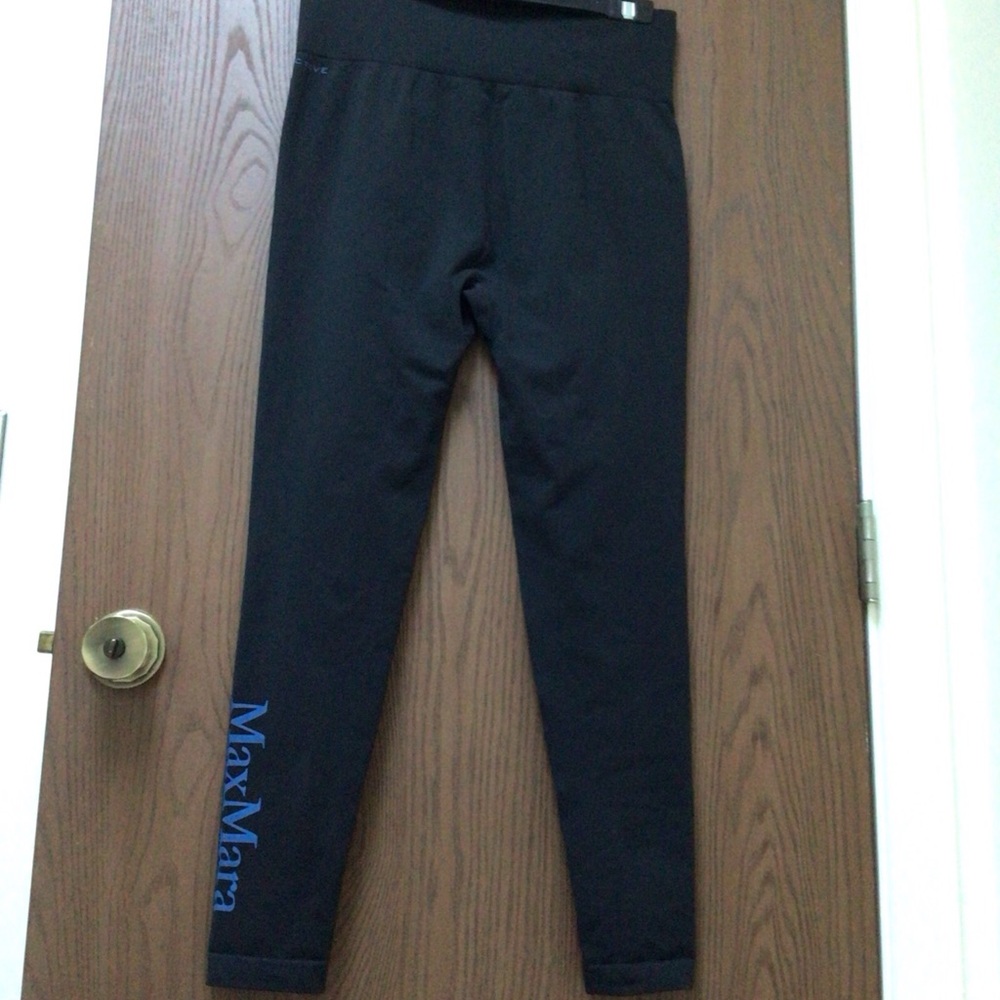 Max Mara black athletic pants Smart Active designer logo in blue, sz S